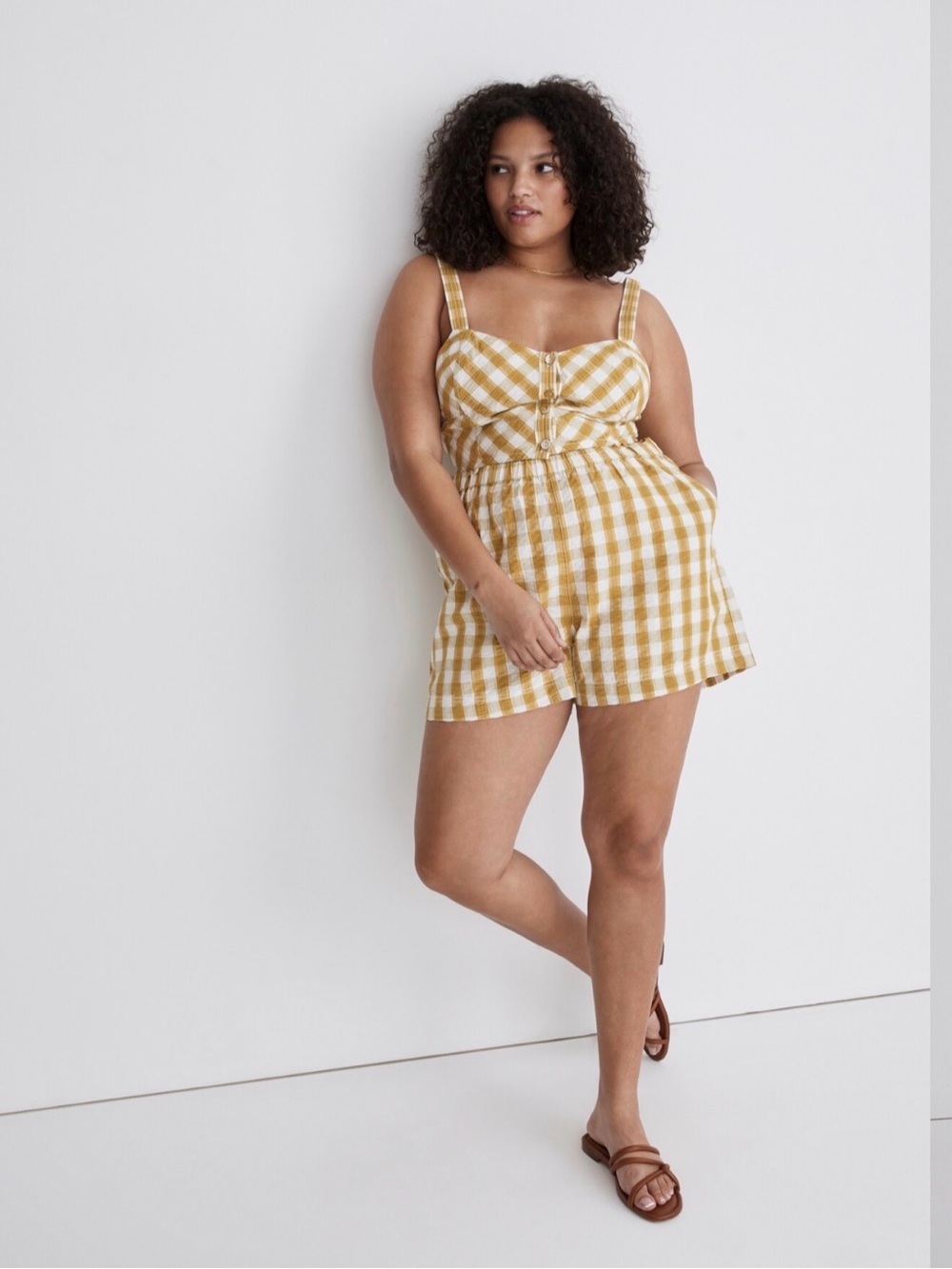 Madewell Modular Sleeveless Romper
in Citrus Lime check pattern